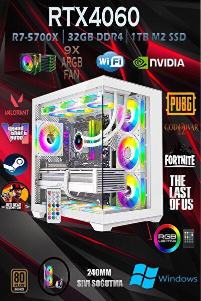 Apphirex TCW6 Ryzen 7 5700X 32GB 1TB M.2 SSD RTX4060 8GB Sıvı Soğutmalı Beyaz...
