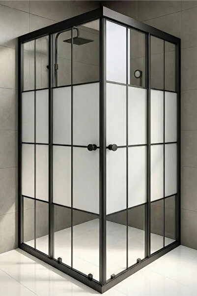 Durul Duşakabin Kare Siyah Çizgi Ortası Buzlu