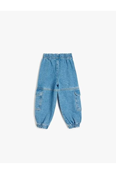 Koton Pantaloni din denim pentru fetițe talie înaltă buzunar cargo piese 5SMG...