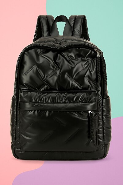 Ecrou Rucsac elegant, strălucitor, ușor, negru, cu dungi cu bule pentru femei