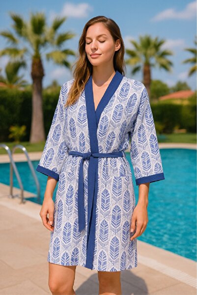 Elvya Халат за баня от муселин с принт – унисекс | 100% памук, супер мека дву...