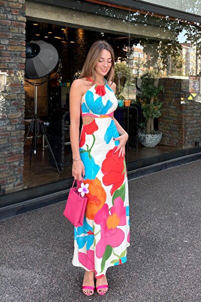 Angel Mia Φόρεμα με σχέδιο με λουράκια στο πλάι μπλε