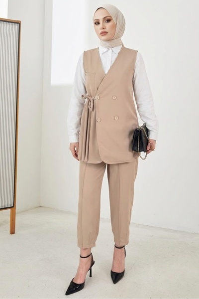 Bestenur Tual Yelek Pantolon İkili Takım 1395 - Taş