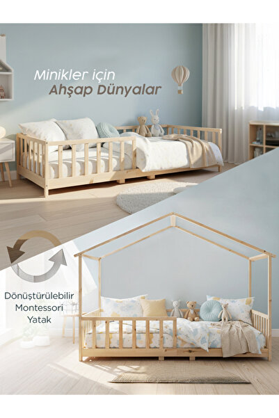 Kukka KCB350 Çatılı Yer Yatağına Dönüştürülebilir Montessori Yatak 90 x 190 cm