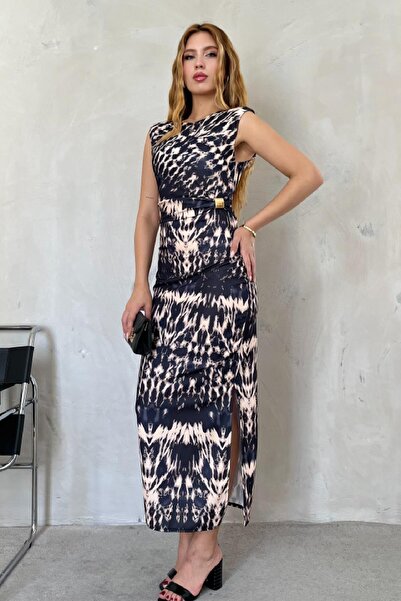 Angel Mia Φόρεμα βάτα τεμαχίων με καφέ λεοπάρ σχέδιο