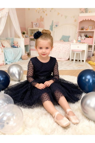 Lunas tekstil Buckle Polka Dot Tulle Puffy Dress