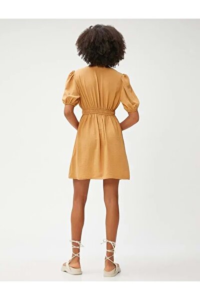 Koton Damenbekleidung Minikleid mit V-Ausschnitt, Ballonärmeln und geraffter ...