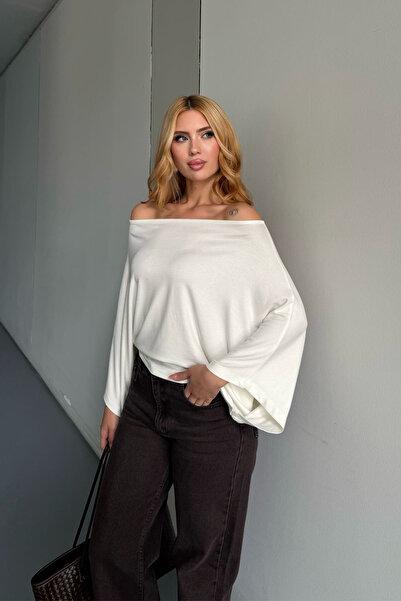 Angel Mia Μπλούζα με λαιμόκοψη και μανίκια με λαβή εκρού