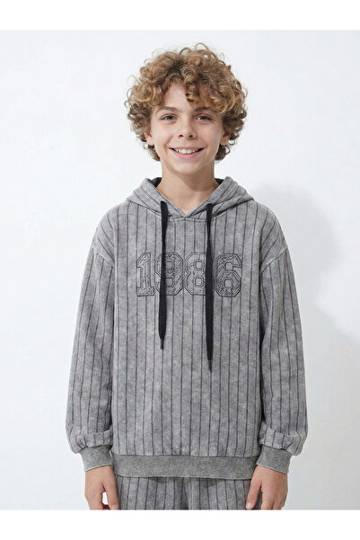 HayKids Kız ve Erkek Çocuk Gri Çizgili Unisex Kapşonlu Eşofman Alt Üst Takım ...