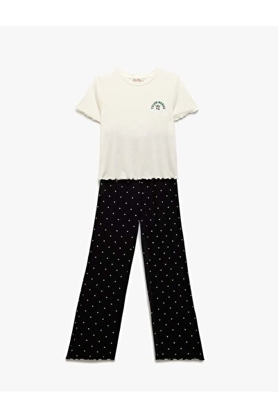 Koton Embroidery Detailed Viscose Short Sleeve Polka Dot Pajama Set 5Slk40022...