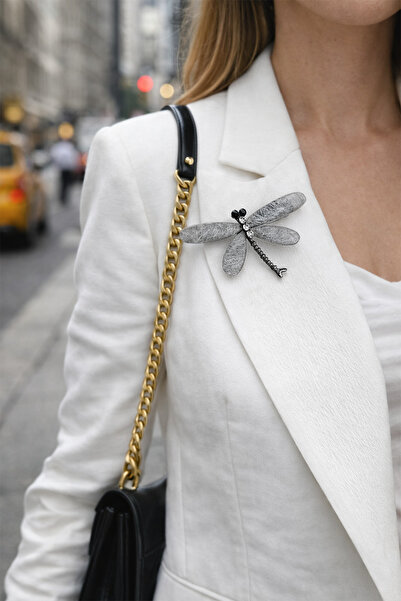 Modex Gümüş Rengi Taş Detay Yusufçuk Broş (7cm)