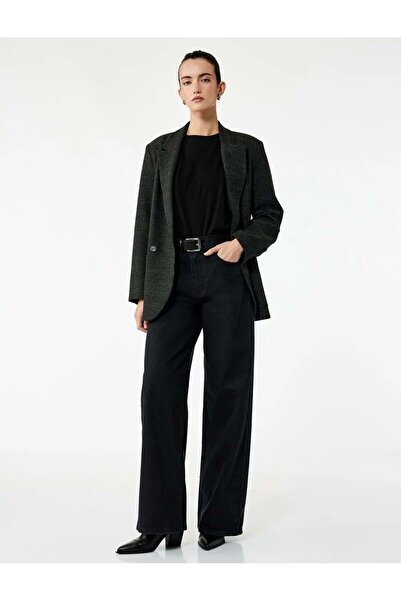 Koton Women's Clothing High Waist Cotton Buttoned Wide Leg Jean Trousers - Wi...