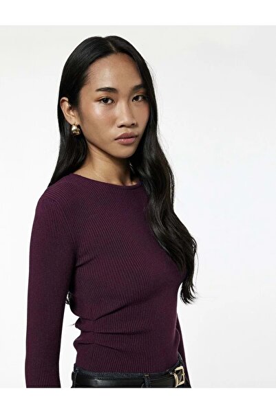 Koton Women's Clothing Long Sleeve Round Neck Basic Knitwear Sweater Claret Red