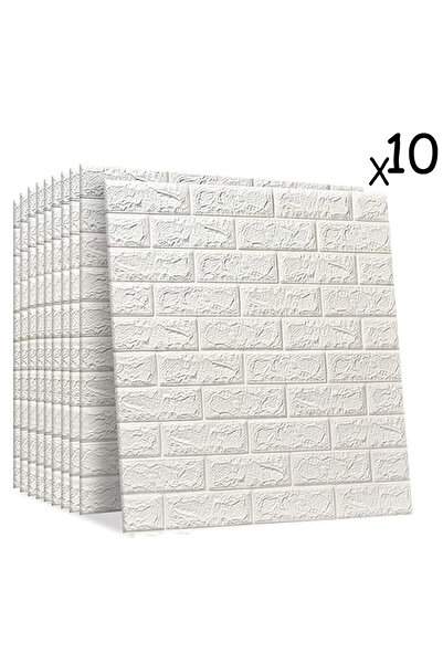 Primo Plus ملصق للجدار بشكل أحجار طوب فوم ثلاثية الأبعاد من 10 قطع أبيض