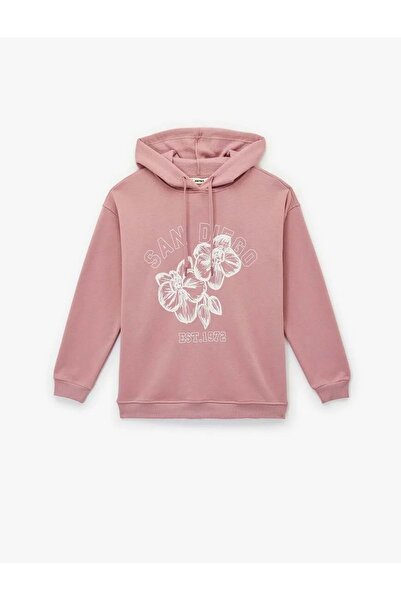 Koton cu căptușeală din fleece cu glugă Floare cu imprimeu supradimensionat S...