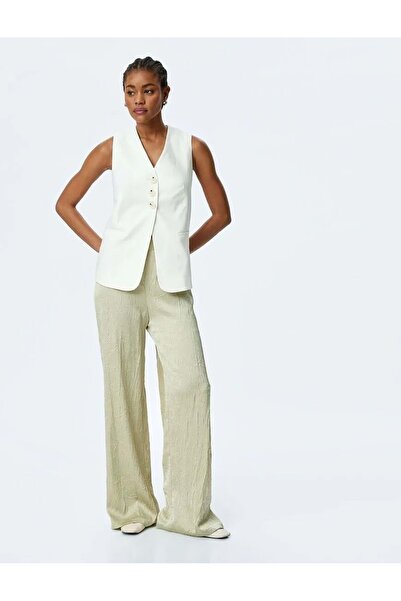 Koton Pantaloni Palazzo din satin cu talie înaltă texturată