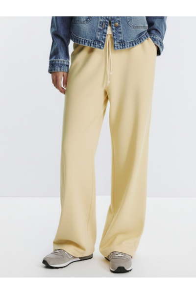 BEC'S Kadın Sarı Pamuklu Oversize Fit Eşofman Altı