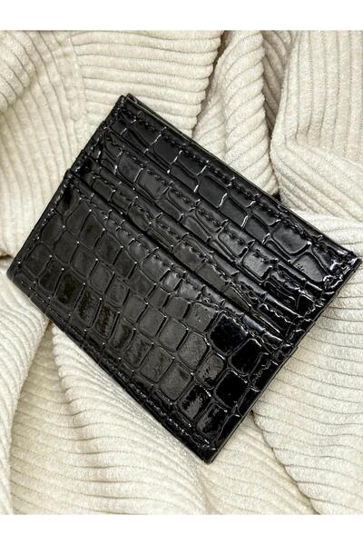bijoux uniques Black Color Shiny Leather Women Card Holder Wallet