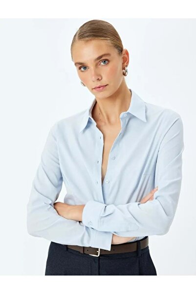 Koton Класична сорочка з довгими рукавами та вузьким коміром 5SAK60038UW Синя