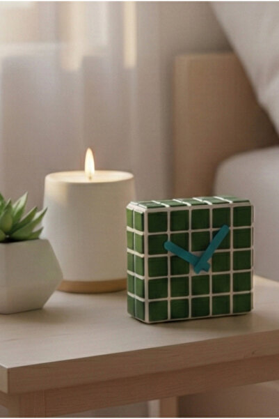 Tasarım El Yapımı Mozaik Seramik Masa Saati - Dekoratif Saat