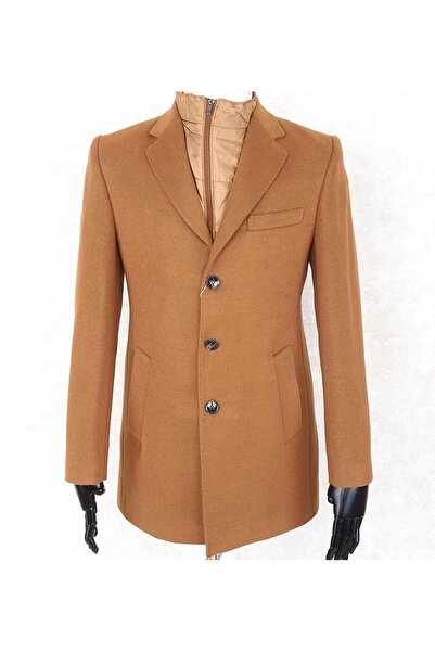Jan Carlucci Erkek Slim Fit Camel Çıkmalı Ceket Yaka İçi Kapitoneli Tek Yırtm...