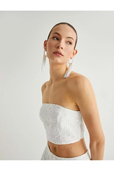Koton Crop Strapless Scallop Top 4SAK30081PW WEISS