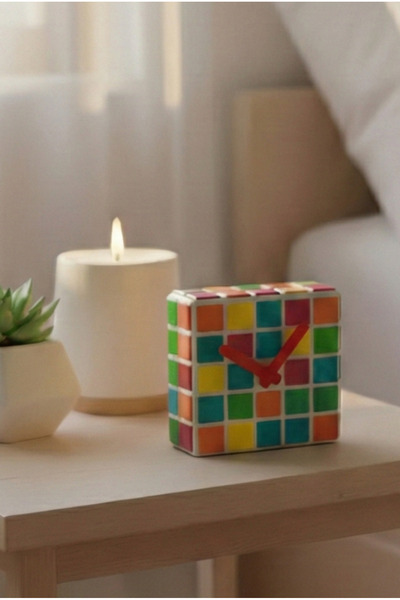 Tasarım El Yapımı Mozaik Seramik Masa Saati - Dekoratif Saat