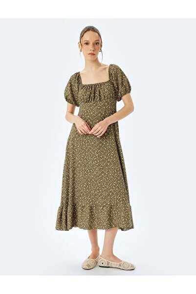 Koton Rochie midi cu volane și mâneci bufante, cu decolteu pătrat flori 5SAL8...