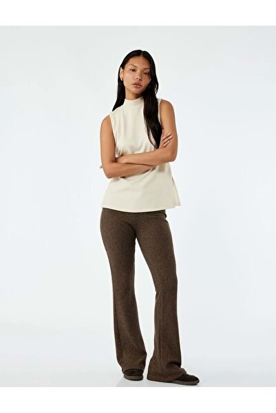 Koton Women's Clothing Ribbed Knit Fabric Viscose Blended Flared High Waist T...