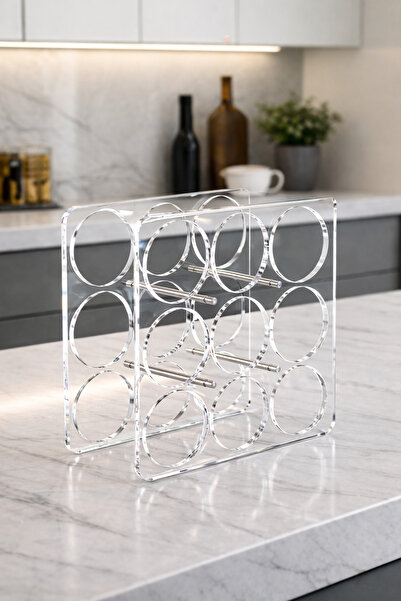 Queen Bee İstanbul Plexiglass Bottle Rack, Transparent 9-Bottle Capacity, Cel...