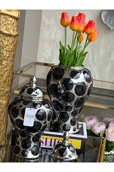 YASAR CONCEPT Dolcea Ceramic Cube Vase Set with Lid