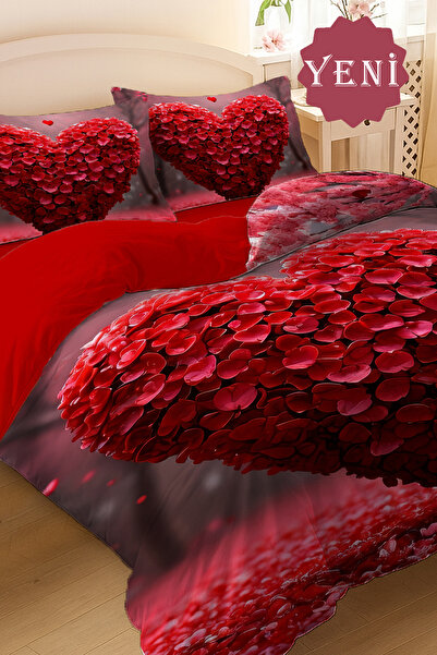 MonoHome Sevgililer Günü Çeyizlik Lastikli Çarşaflı Pamuk Saten Çift Kişilik ...