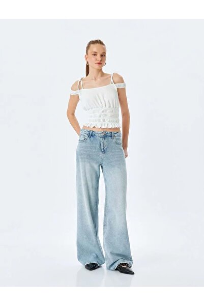 Koton Gimped Strappy Crop Top Slim Fit T-Shirt