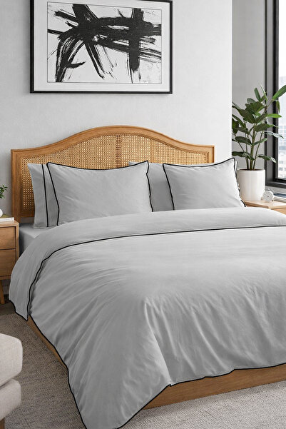 RİTMOHOME Basic / Simple 100% Cotton Black Piping Hotel Series Double Gray Du...