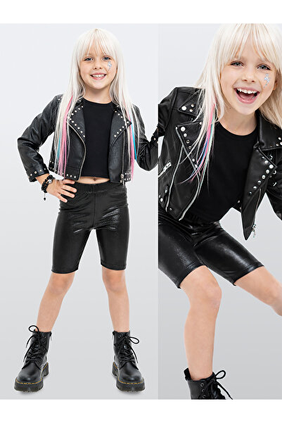 Denokids Colanți pentru fete Colanți negri lucioși metalici pentru discoteca ...