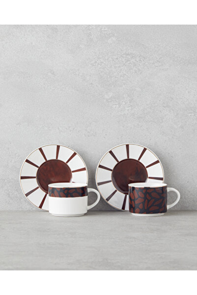 English Home Isolde New Bone China 4 Piece Coffee Cup Set for 2 People 100 ml Brown