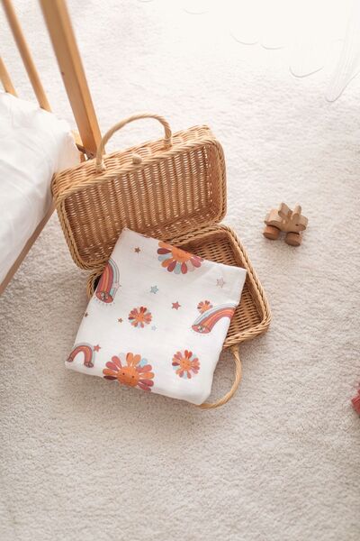 Bedeca %100 Organik Pamuk Müslin Bebek Örtüsü - Güneş Baskılı 90x100 cm Çok A...