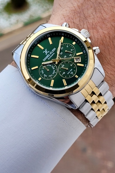 Daniel Klein Gold Gray Green Color Adjustable Cord 42 mm Functional Men's Wri...