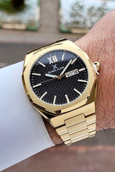 Daniel Klein Men's Black Band Gold Color 43 mm Wrist Watch