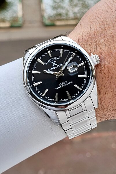 Daniel Klein Gümüş Siyah Renk 44 mm Tamamen Paslanmaz Çelik Takvimli Erkek Ko...