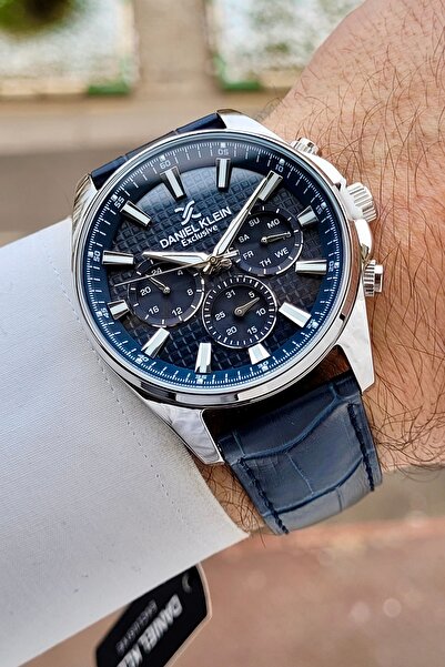 Daniel Klein Case Silver Cord Navy Blue Color 43 mm Internal Indicators Activ...