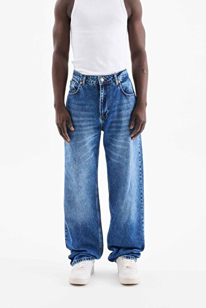 Machinist Ανδρικό παντελόνι τζιν χαλαρό και φαρδύ σε μπλε ναυτικό