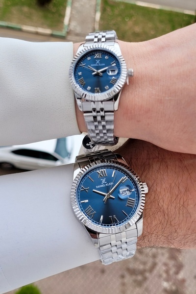 Daniel Klein Kadranı Lacivert Kordonu Silver Renk 24 Ay Garantili Sevgili Çif...