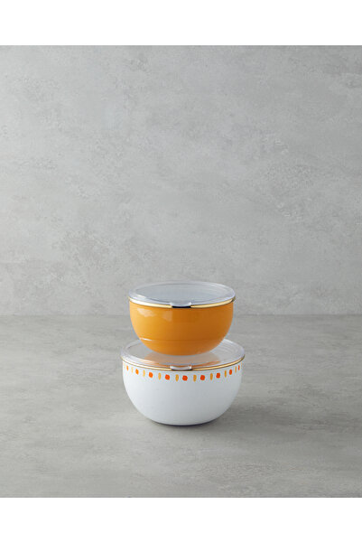 English Home Summer Line Emaye 2'li Saklama Kabı 0,75 x 1,20 L Beyaz - Sarı