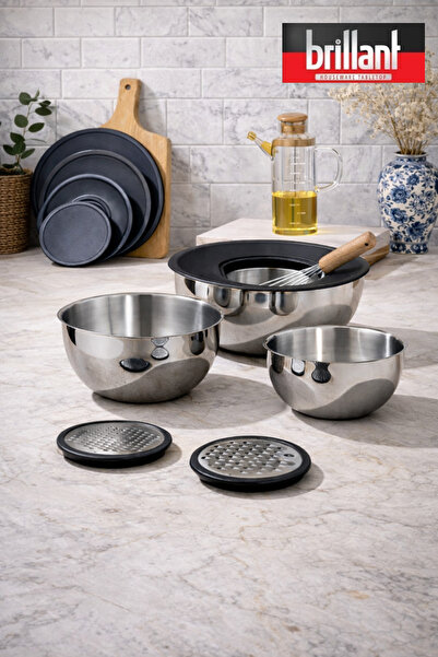 Brillant Stainless 3-Piece Grater Mixing Bowl 9 Pieces Storage Mixing Bowl