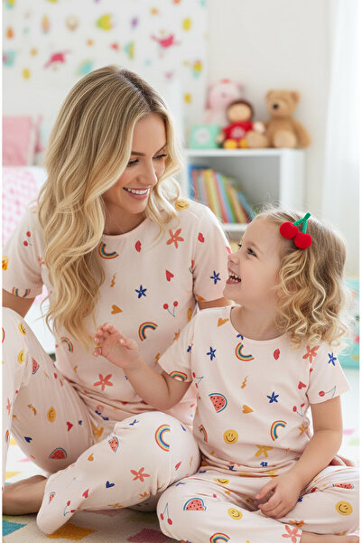 Siyah İnci Комплект памучна плетена пижама с шарки