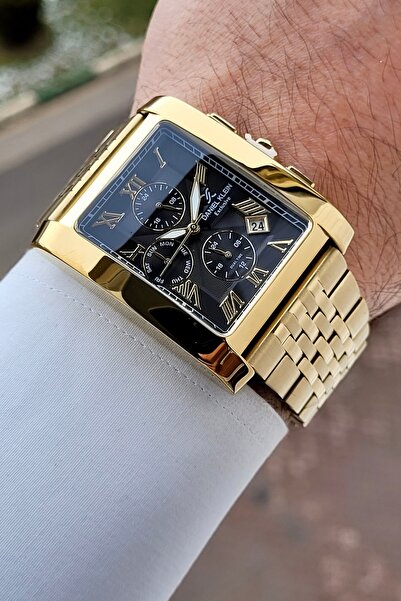 Daniel Klein Men's Wristwatch with Black Dial and Gold Color Adjustable Strap