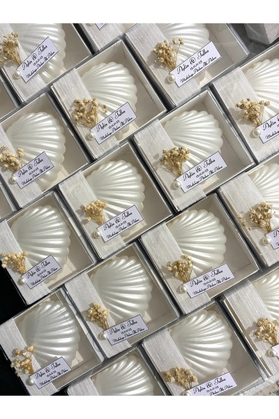 Candles Flame Cipso Süslemeli 10 Adet Kutulu Hediyelik Istiridye Mum Söz Nişa...