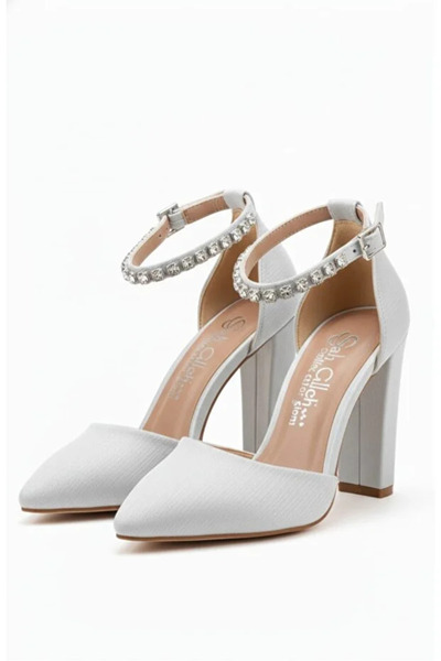 Alphus حذاء نسائي من شاه بكعب سميك وحزام مرصع بالأحجار