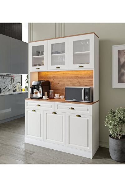 GuneyStore Gözde Kahve Köşesi - 140 cm MDF Mutfak Dolabı - LED Aydınlatmalı -...